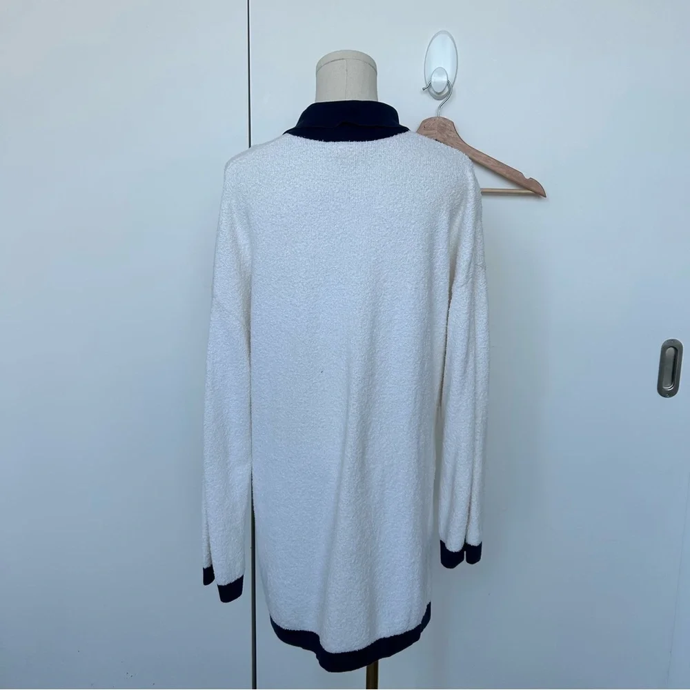 Vintage Escada White & Navy Terry Sequin Collar Button Up Long Sleeve Polo - Picture 14 of 16